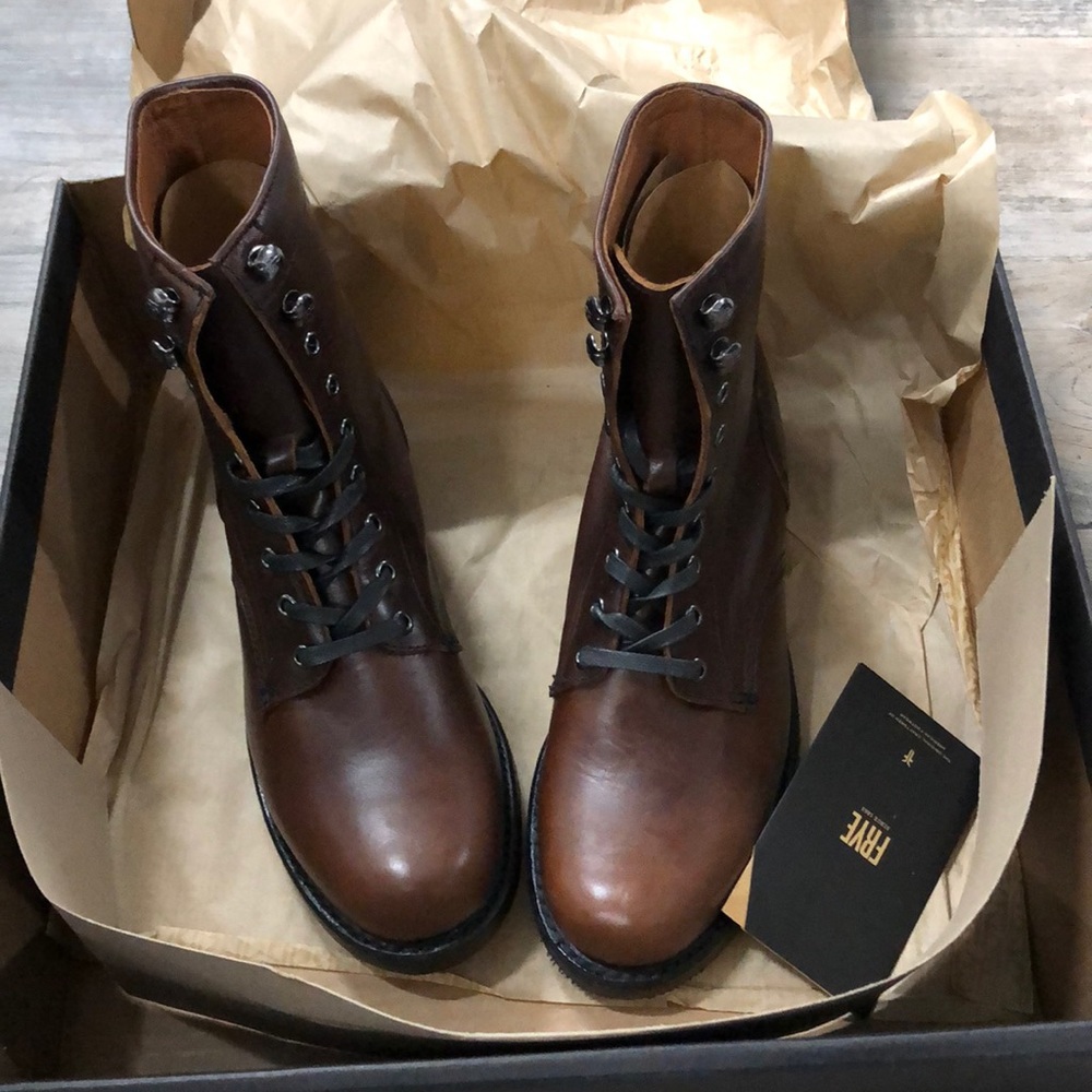 Frye Cognac Engineer Leather Combat Boot